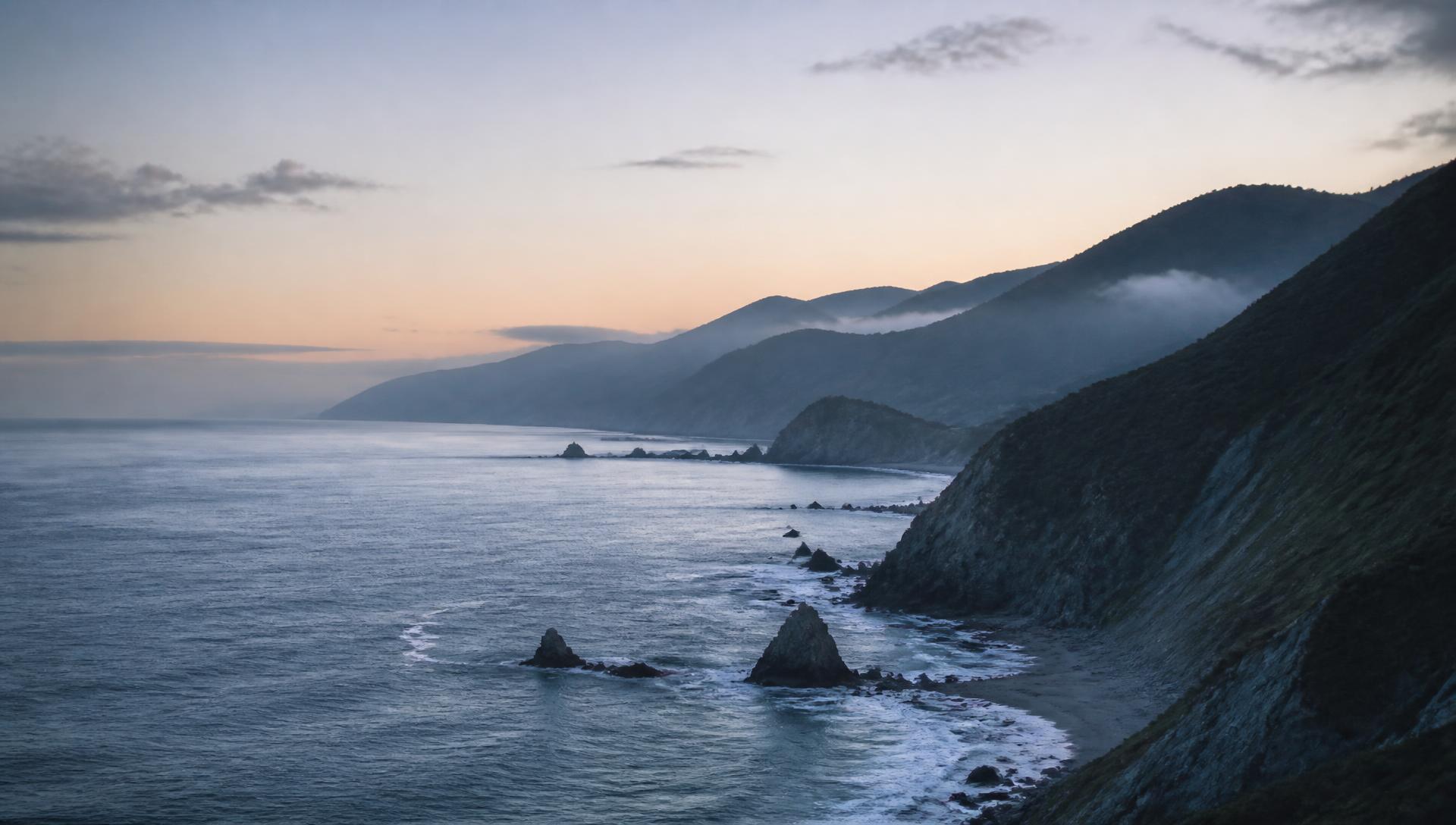 New Zealand coastline at dawn